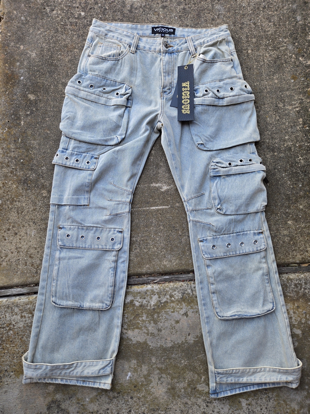 Vicious Light Blue Cargo Bootcut Jeans for Men